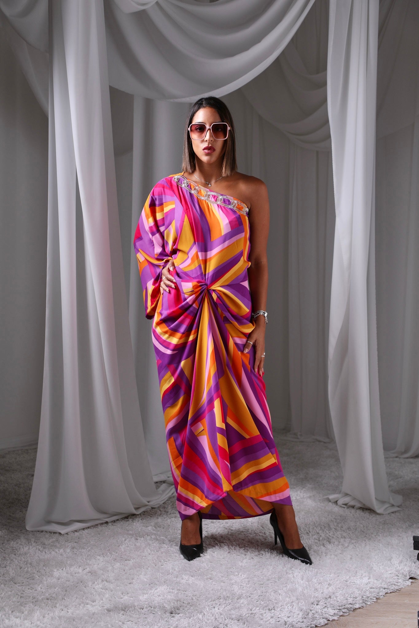 Huescape pleat dress