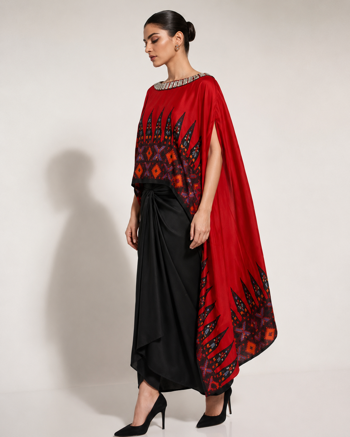 Ankara red drape skirt set