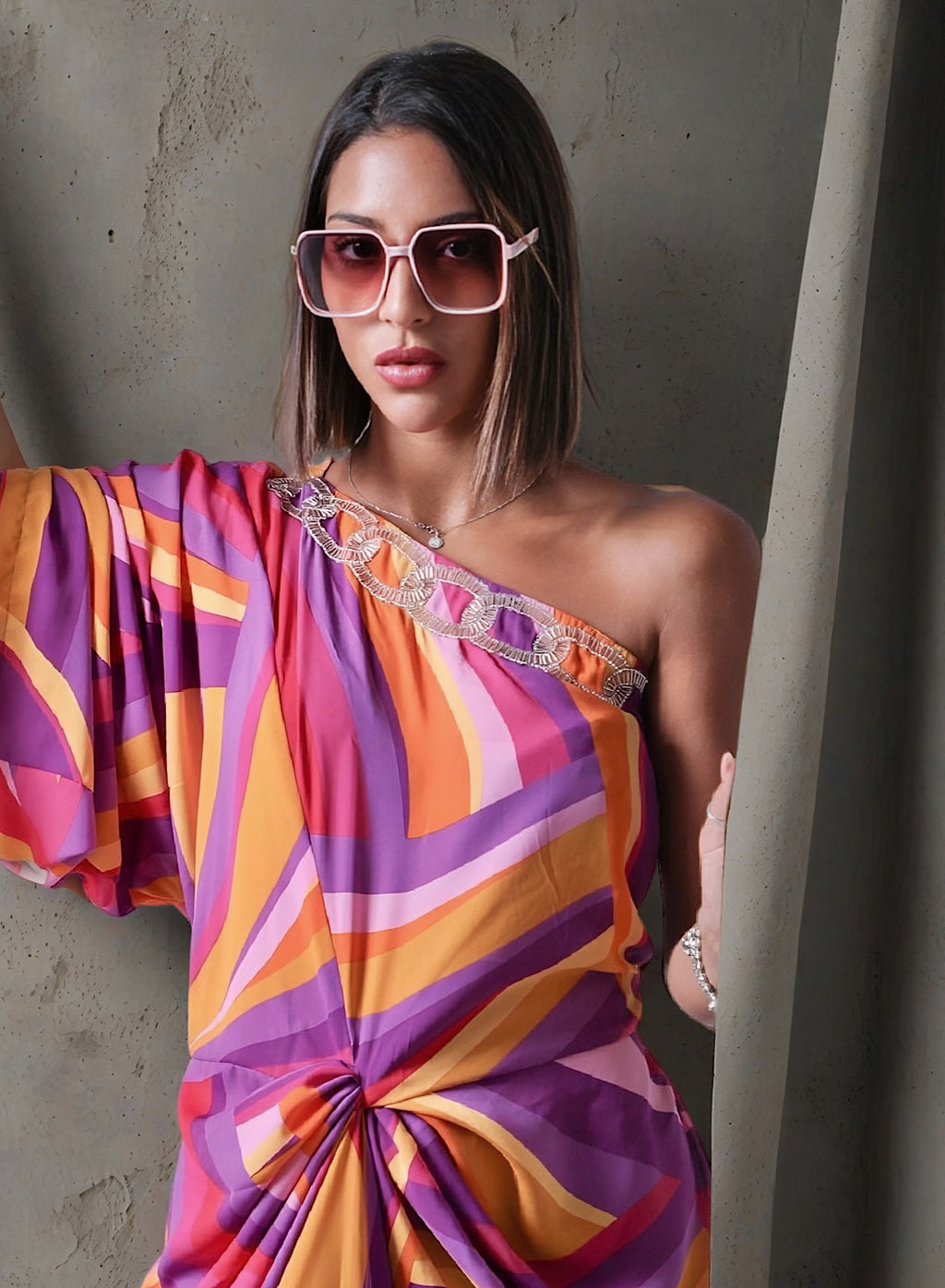 Huescape pleat dress