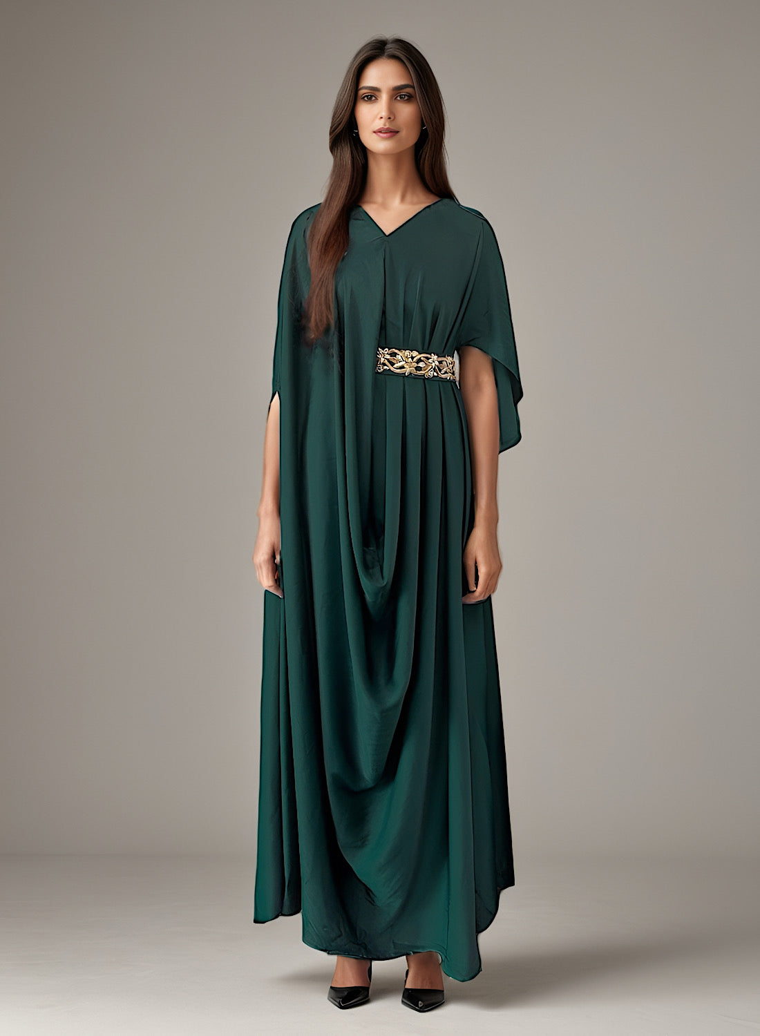 (Green) Drape Silk kaftan