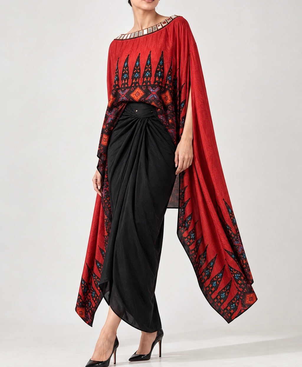 Ankara red drape skirt set