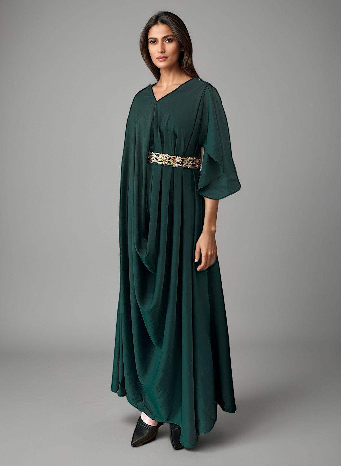 (Green) Drape Silk kaftan