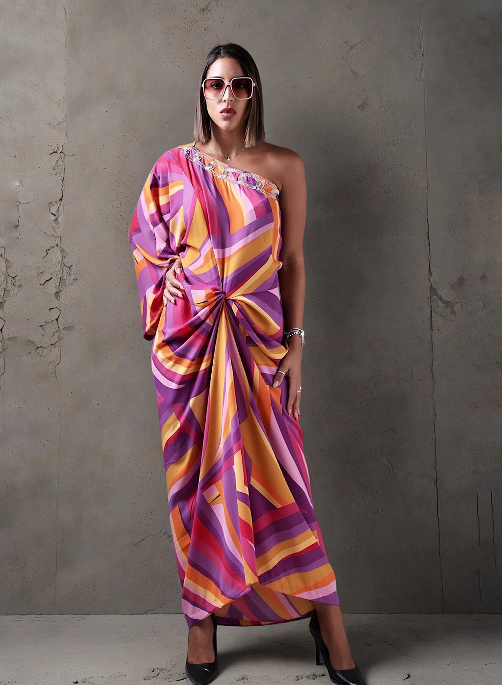 Huescape pleat dress