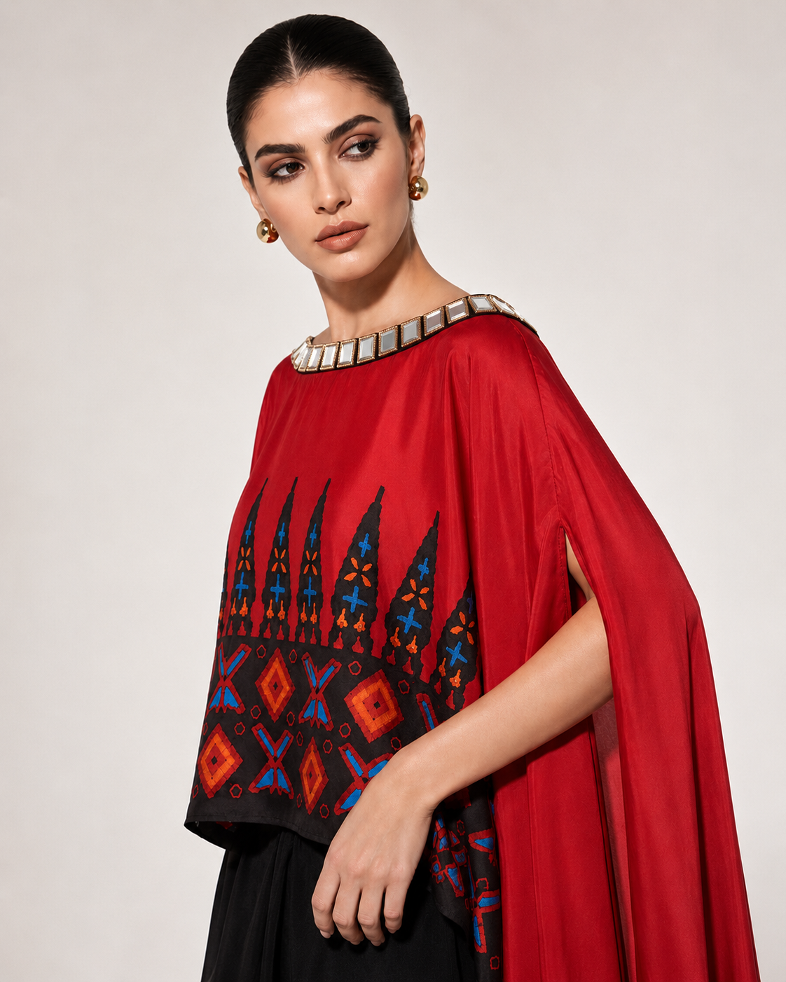 Ankara red drape skirt set