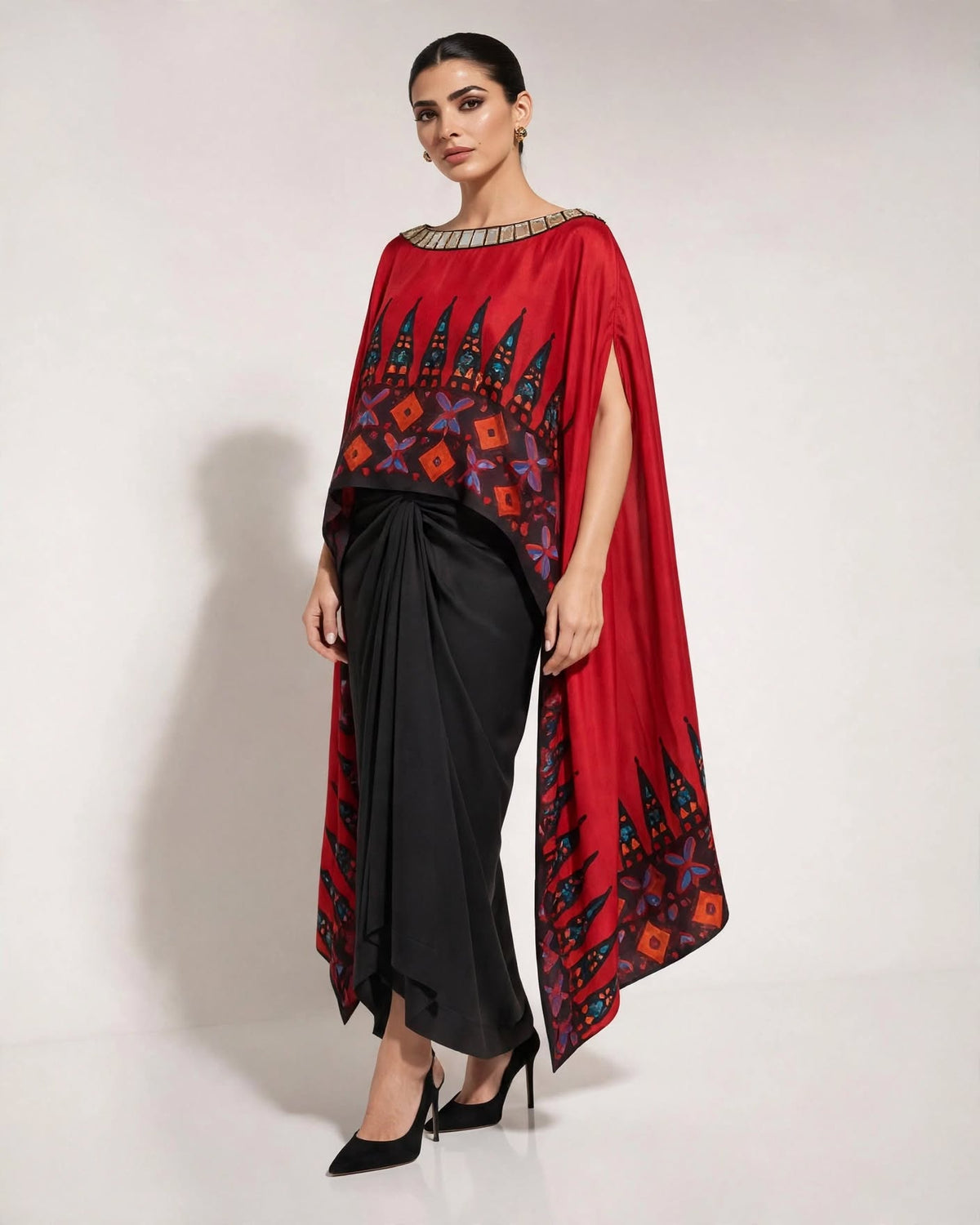 Ankara red drape skirt set