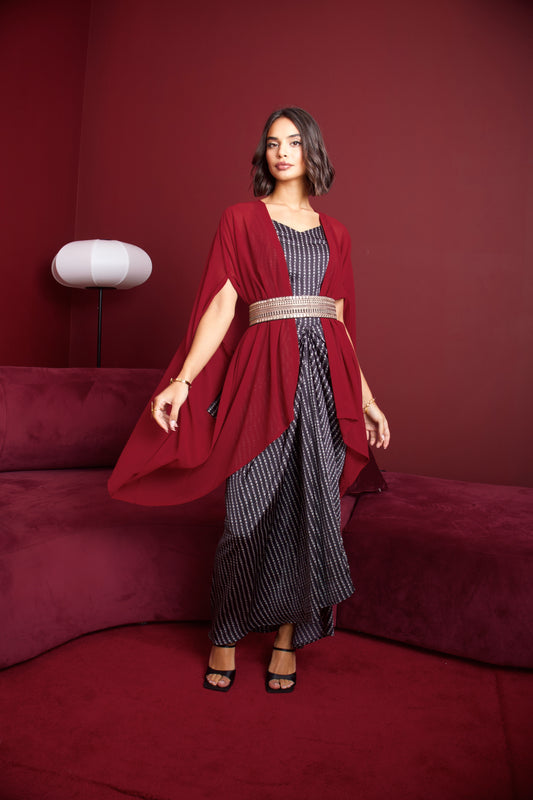 Pleated dress Cape set