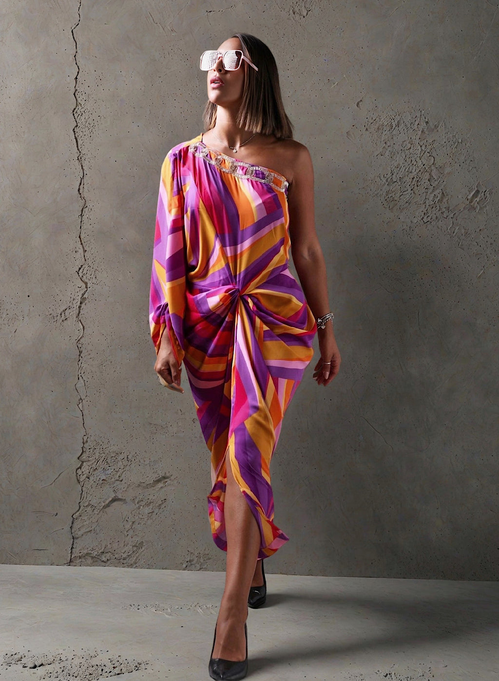 Huescape pleat dress