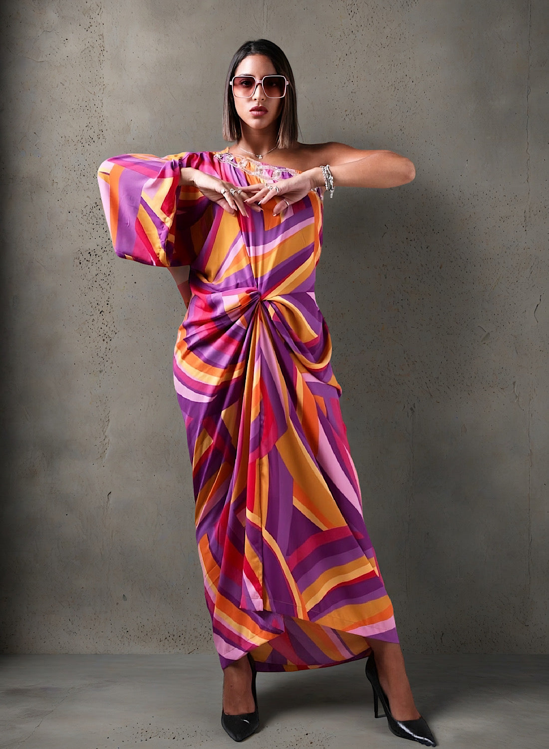 Huescape pleat dress