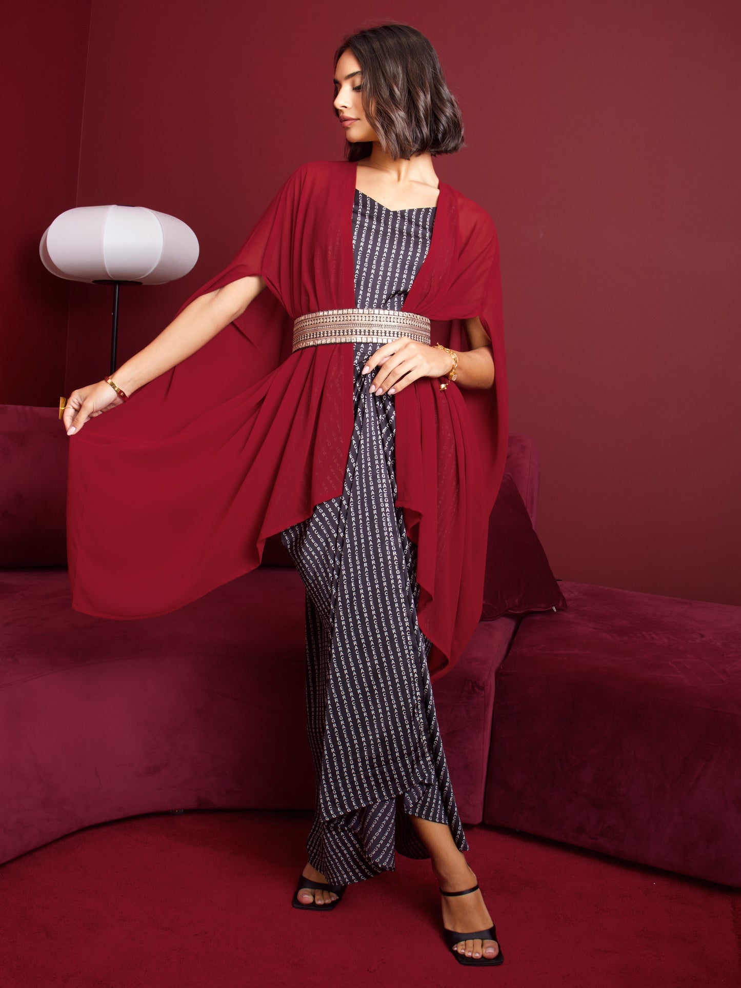 Pleated dress Cape set