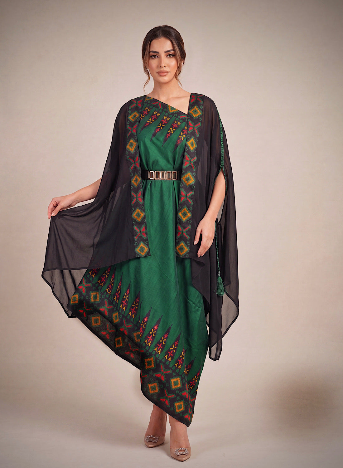 Ankara Green Cape set