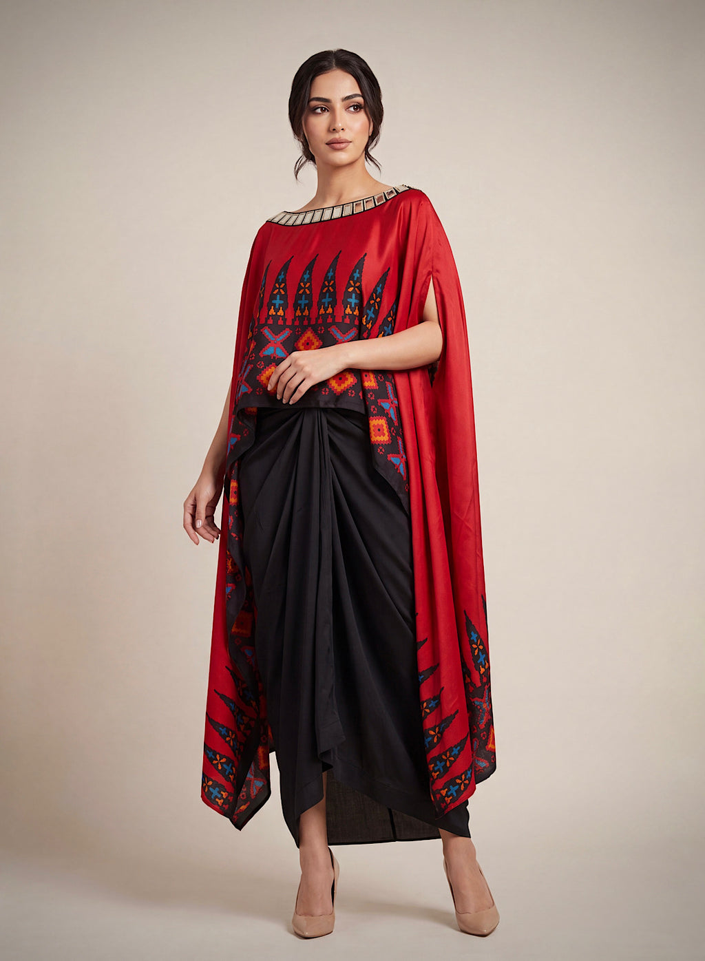 Ankara red drape skirt set