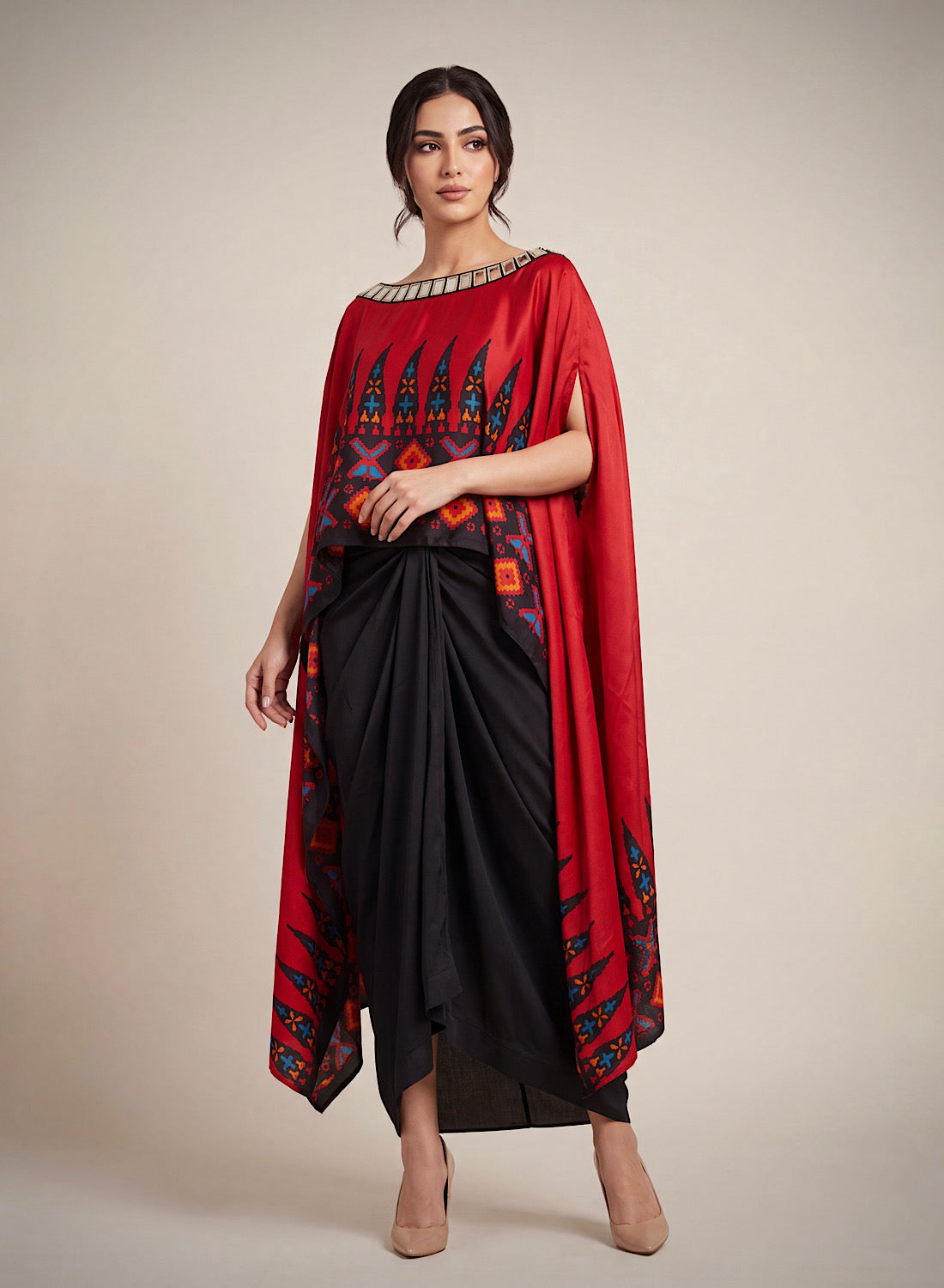 Ankara red drape skirt set
