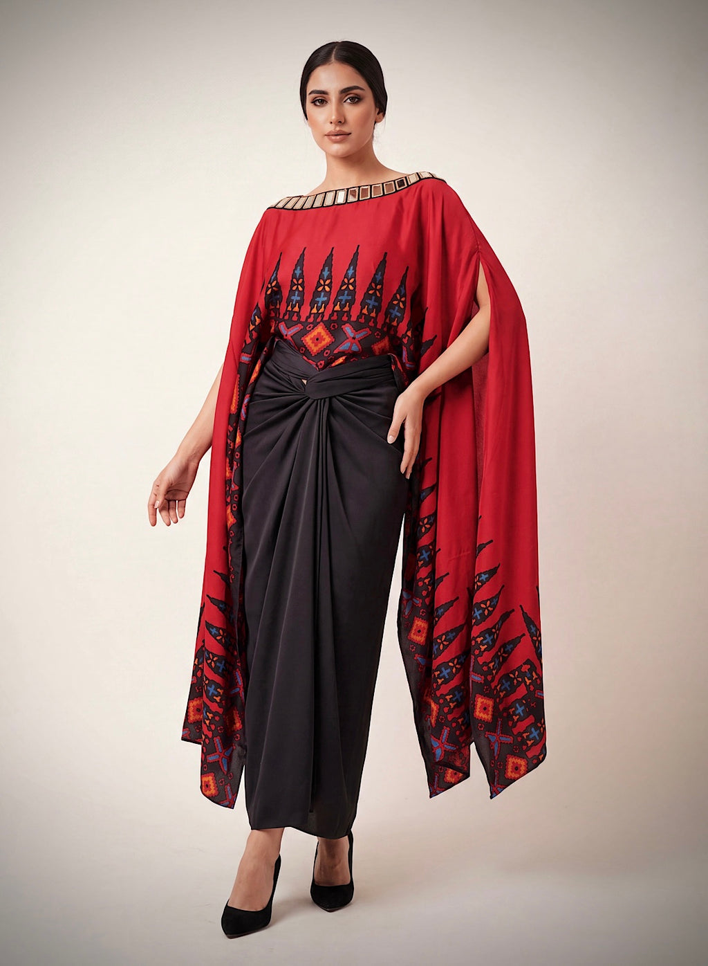 Ankara red drape skirt set