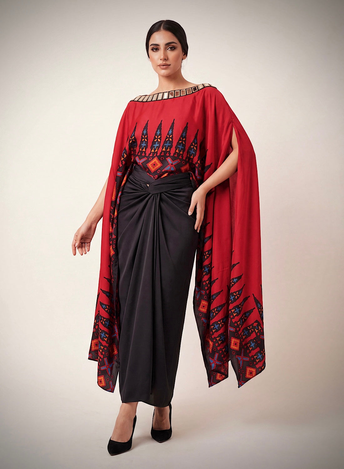 Ankara red drape skirt set