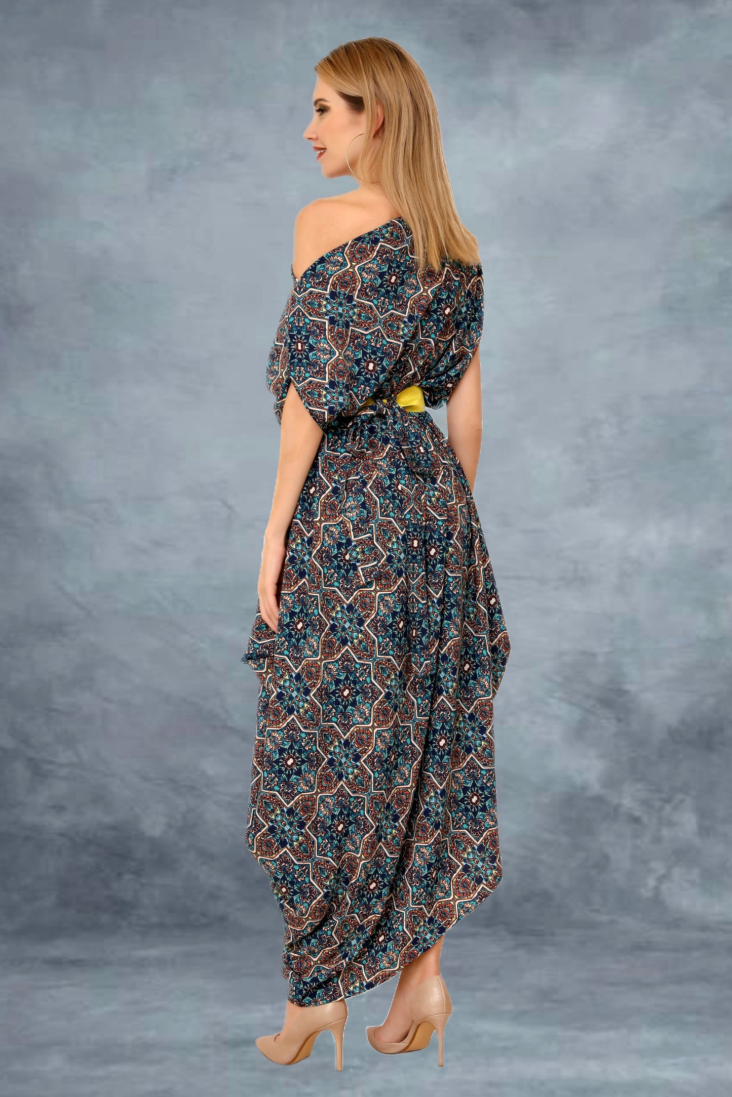 Print drape gown